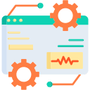 Écran d'ordinateur affichant des engrenages, symbolisant l'interaction entre la technologie et le monitoring des systèmes et des sites web.