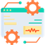 Écran d'ordinateur affichant des engrenages, symbolisant l'interaction entre la technologie et le monitoring des systèmes et des sites web.