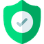 Un bouclier vert avec une coche blanche, symbolisant la sécurité et la validation.